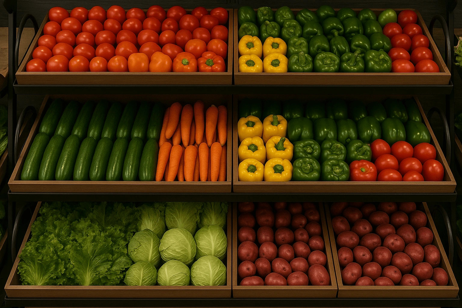 Fresh seasonal produce including vegetables and herbs for restaurant kitchens