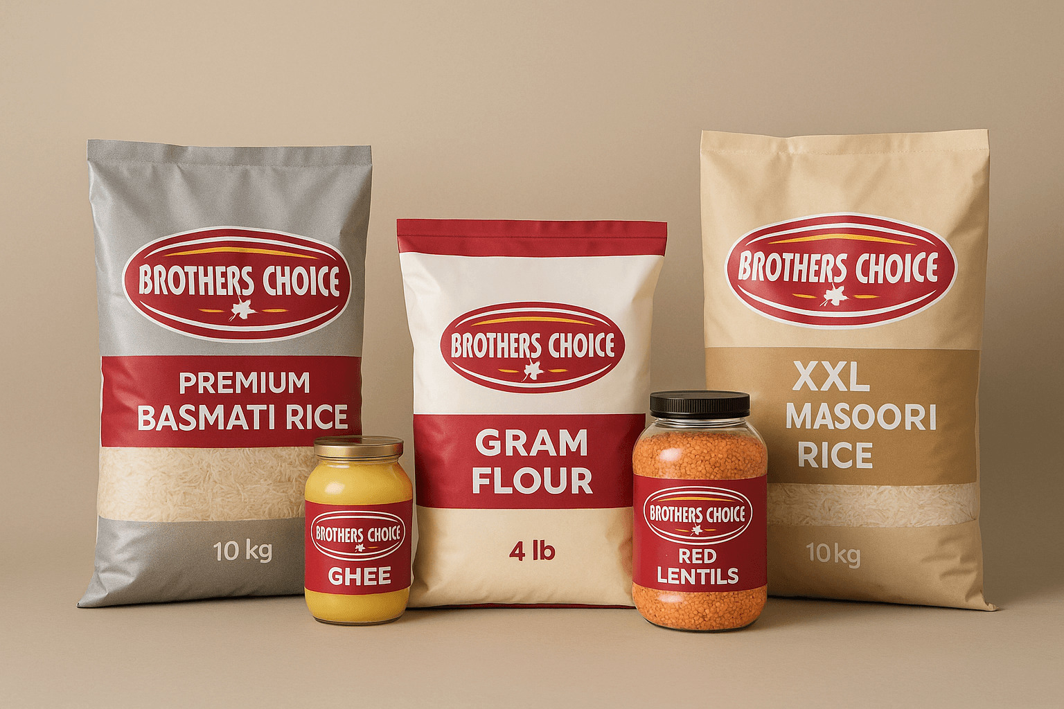 Everyday grocery staples including lentils, flour, paneer, and dairy
